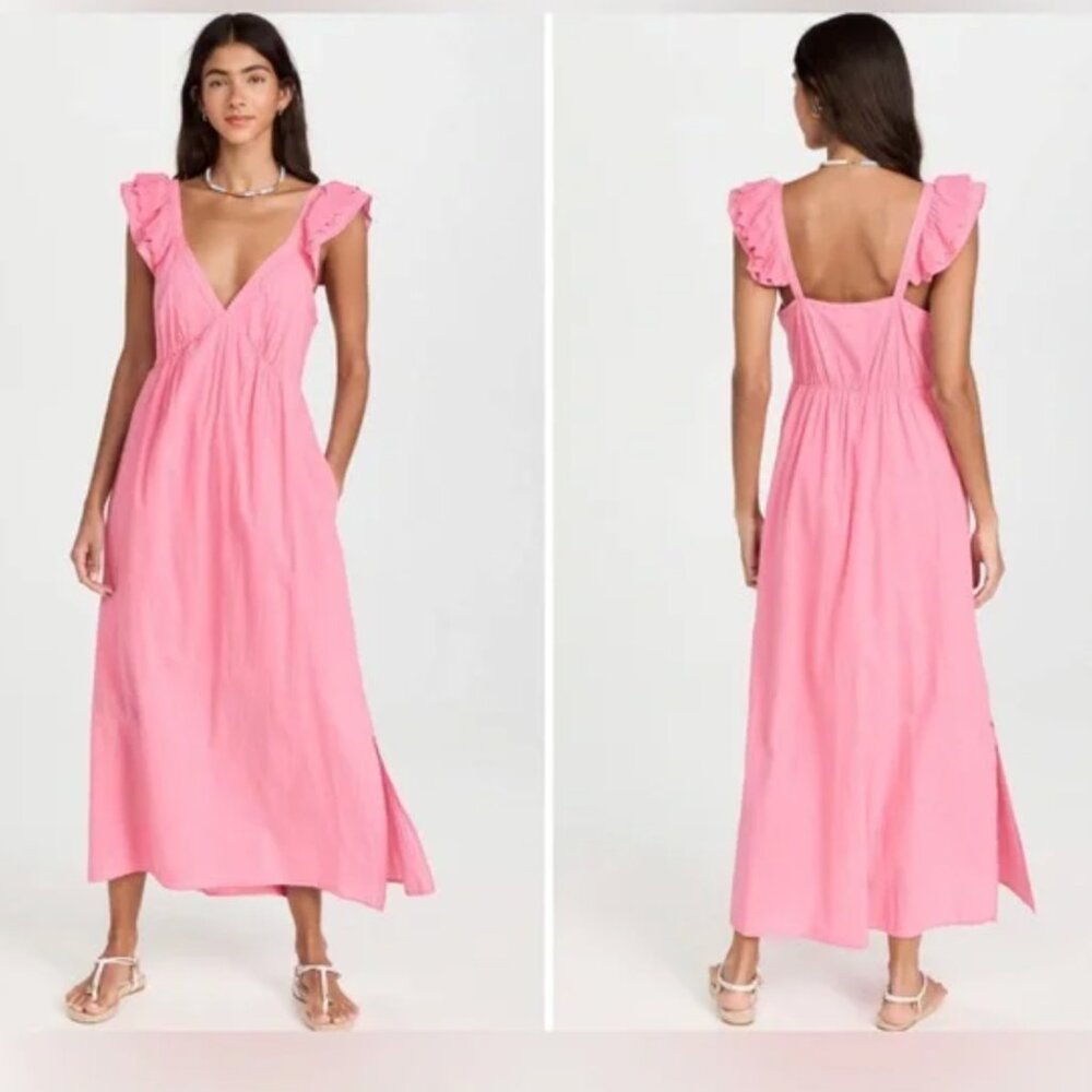 XIRENA Leia Flutter Sleeve Maxi Dress in Rose Mallow Pink Small Feminine Boho